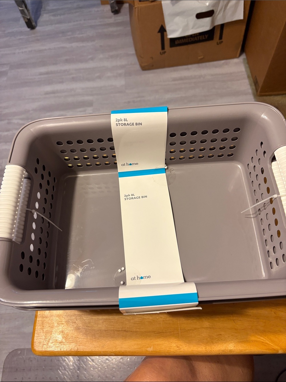 At Home Lavender Gray Storage Bin with Handles - 2 Pack